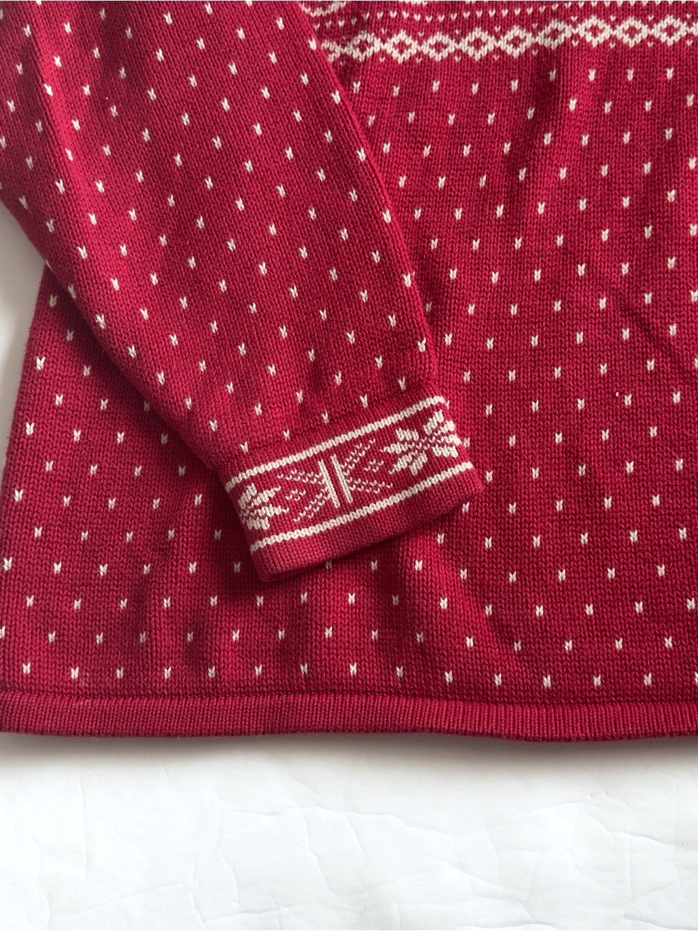 Vintage Lands End Nordic Ski Sweater Womens XL Red 1/4 Zip Snowflakes Fair Isle - Picture 5 of 11